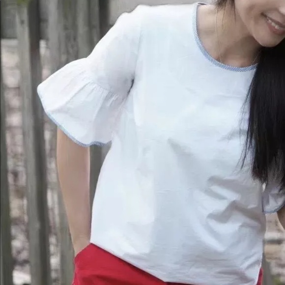 J.Crew White  Button Back Bell Sleeve Top - Picture 3 of 6